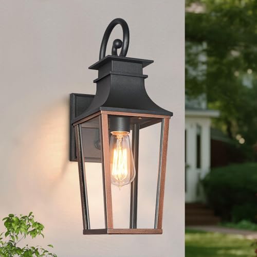 ALVIME Bronze Outdoor Wall Sconces, Beveled Glass Exterior Wall Mount Lantern, Metal Waterproof...