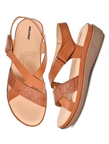 Image of Moshun Criss Cross Sandals for Women & Girls | Multi Strap & X Strap Flat Sandals, Bounce Back Technology Footbed with Adjustable Strap, Anti-Slip Sole | Lightweight Daily Wear Casual Slip-On Sandals