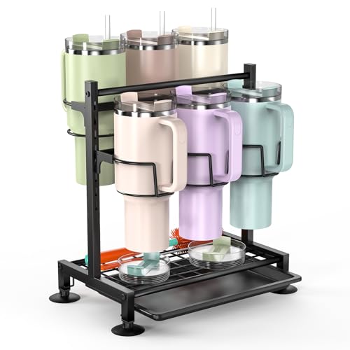 UGVV Stanley Cup Organizer Rack for 40 oz & 30 oz Tumbler with Handle, Multi-Function Holder with Drain Tray, Kitchen Organizers and Storage for Stanley Cup Accessories