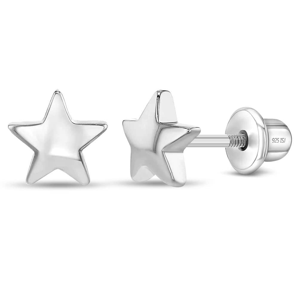 In Season JewelryPlata Fina 925 Pendientes con Cierre de Rosca en Forma de Estrella Pequeña con Circonita de 6 mm para Bebés, Niñas Pequeñas y Niñas Durante todo el Día y la Noche