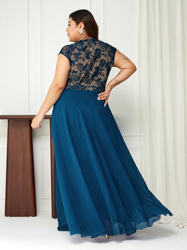 Image of Miss Chase A+ Women's Floral Printed Relaxed Fit V -Neck 3 /4Th Sleeve Georgette Maxi Dress