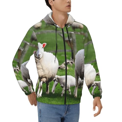 Sweat à capuche zippé pour homme avec motif mouton original et décontracté