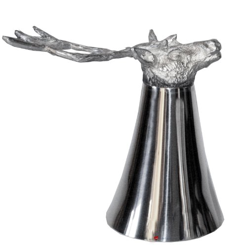 I LUV LTD Pewter Jigger Measure or Stirrup Cup with Stag Head 5 oz Stands on its Head When in Use Cast Pewter Stag Head