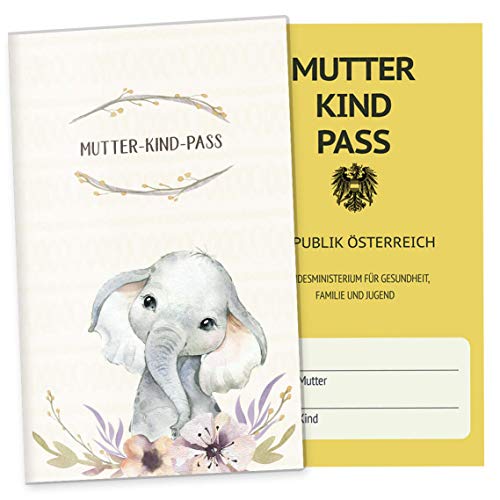 OLGS Mutter-Kind-Passhülle Österreich Schutzhülle für Schwangerschaftsdokumente Design Wildnis Elefant - Passend für österreichischen MuKi-Pass ohne Personalisierung