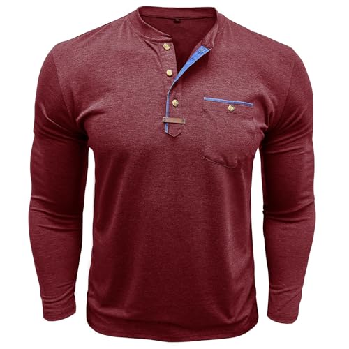 Chemise Henley homme manches longues coton léger mode décontractée classique