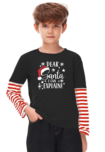 Image of Remimi Unisex Kids Christmas Long Sleeve Shirt Xmas Print Stripe Shirts 2-12 Years