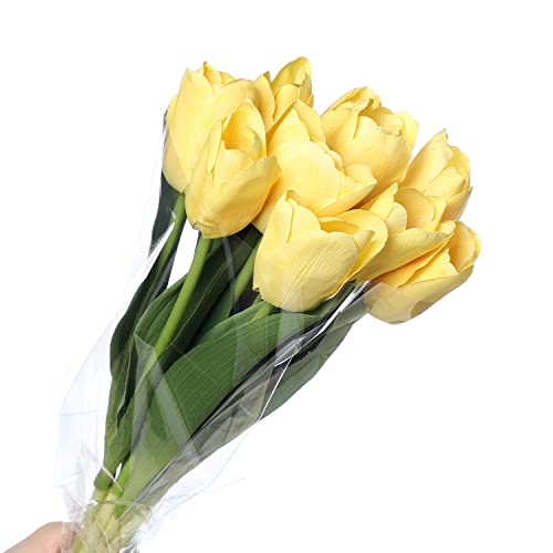 huaao 10pcs Tulipanes Artificiales Flores Artificiales Amarillos Tacto Real Decoracion Arreglos Florales Falsas para Casa Banquete Ramo de Boda Nupcial Oficina Hogar Fiestas Jardín Partido Hotel Cover