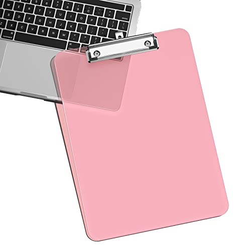 Rimilak-Plastic-Clipboards-with-Low-Profile-Metal-Clip-Translucent-Clip-Board-125-x-9-Inch-Letter-Size-Office-Supply-back-to-school-Pink