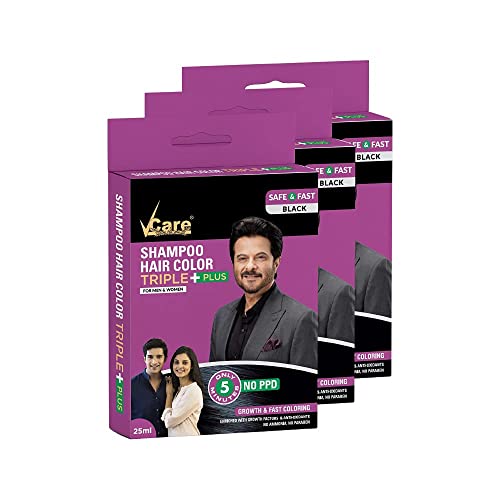 Vcare Pack Of 8 Vcare Shampoo Hair Color Black - 25Ml + Free Vetiver Bath Scrub