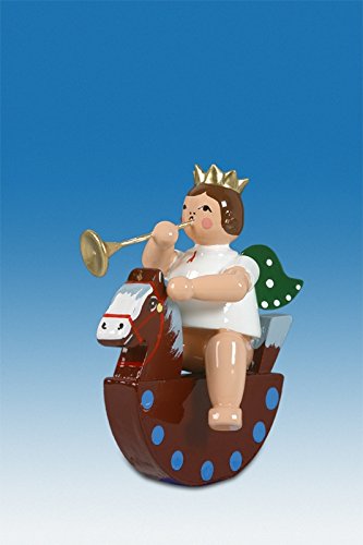 Figura Natalizia In Legno Artigianale: Angelo Sul Cavallo A Dondolo | Decorazione Originale Alta 6 Cm | Fatto A Mano In Sassonia, Monti Metalliferi