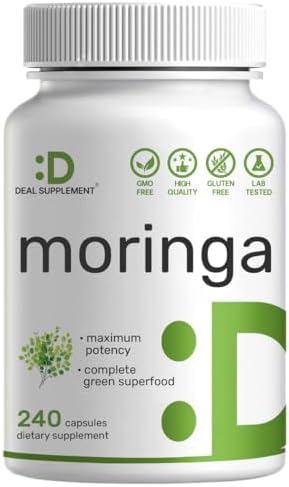 Moringa Capsules 9,000mg Herbal Equivalent, 240 Capsules – 4 Month Supply – Maximum Potency Pure Moringa Leaf Extract – Complete Green Superfood Supplement for Energy, Skin & Immune Health Support