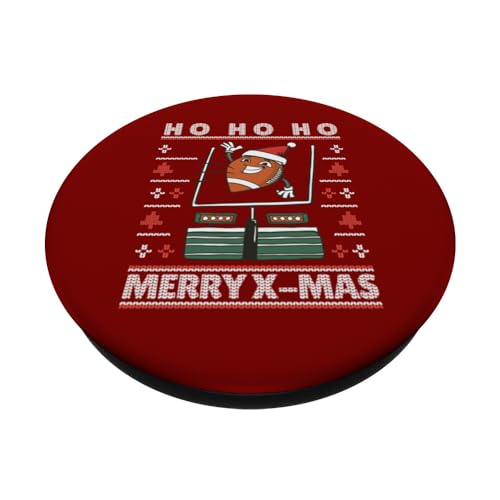 Merry Xmas Footbal Funny Weird Ugly Christmas Sweater Style PopSockets Swappable PopGrip, Black - Image 2
