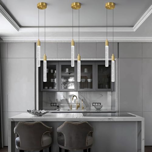Image of Modern Light Fixture Kitchen Island Pendant Light Dimmable LED Gold Pendant Lights Mini Crystal Pendant Lighting for Bedroom Dining Room Living Room（2-Light ）