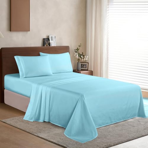 Image of Elegant Comfort Luxury Soft 1500 Premier Hotel Quality 4-Piece Sheet Wrinkle and Fade Resistant Bedding Set, Deep Pocket up to 16inch, Full, Aqua