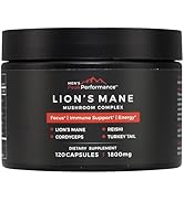 MEN'S PeakPerformance Mushroom Complex, Lions Mane, Reishi, Cordyceps, Turkey Tail, Nootropic Bra...