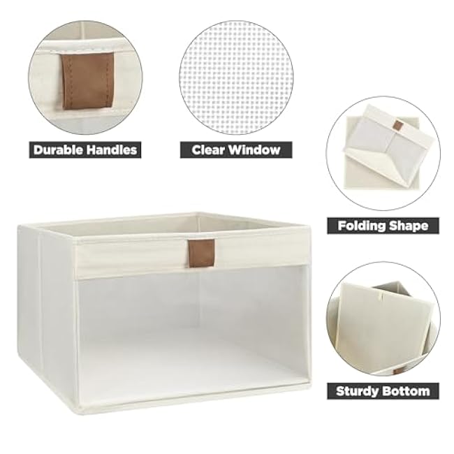 Linen Closet Organizers and Storage, Closet Storage Bins Basket Organizer, Foldable Organization Baskets with Mesh Window for Clothes Towels and Toys, 12.75 x 12.75 x 9, Beige, 4 pack