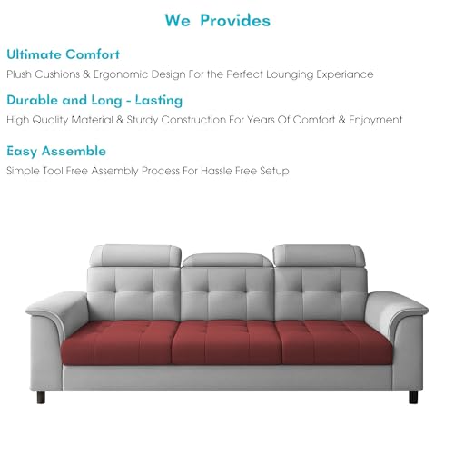 Image of Casaliving Ella 3 Seater Sofa Set for Living Room (Maroon Grey Colour Fabric) Premium Fabric Sofa