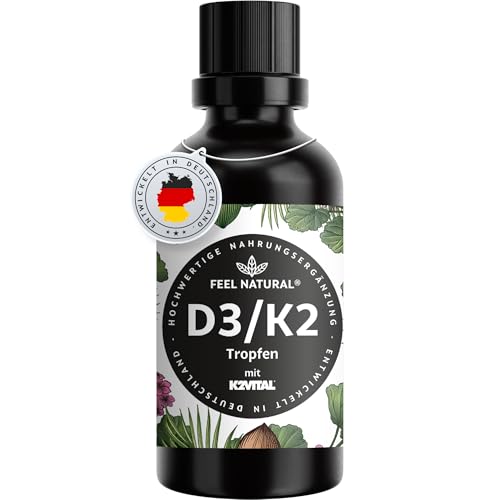 Vitamin D3/K2 Tropfen (50 ml) - 1000IE Vitamin D3 pro Tropfen - Spitzenrohstoff K2VITAL® mit 99,7% All-Trans-MK-7 - laborgeprüft, hochdosiert, ohne Zusätze, in Deutschland produziert