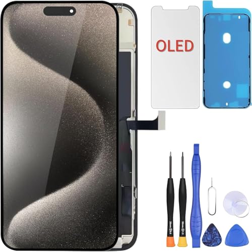 ZOETEC Weicher OLED-Bildschirm Ersatz für iPhone 15 Pro Max (Nicht LCD) 17 0 cm (6 7 Zoll) Full-HD-Display COF-Touchscreen Digitizer Rahmenmontage mit Reparaturwerkzeug-Kits wasserdichter