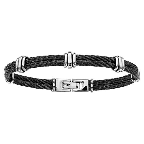 Bracelet acier 2 rangs câble noir 20cm, le cadeau idéal dans son écrin