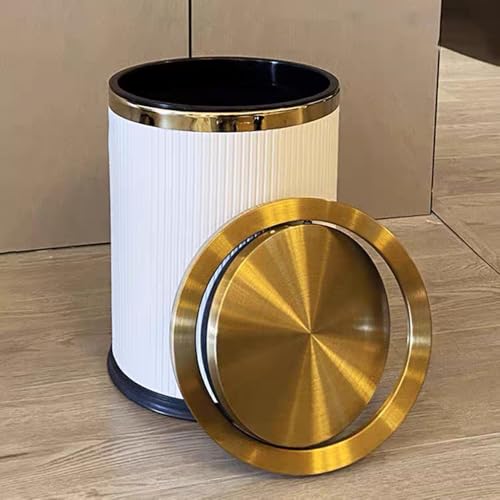 Image of 4 Gallon Bathroom Trash Can with Swing Lid, Large Gold White Garbage Can, Fancy, Big Leather Waste Basket, for Girls Bedroom Kitchen Powder Room (15L White)