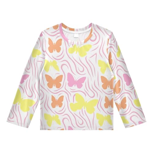 Butterfly Swirl Line White Rash Guard Shirt for Boys Sun Protection Shirt for Toddler Kid UPF50+ 5-6T