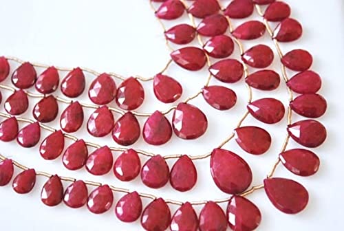 Perle rubis facetté poire briolette 10mm 14mm fil de gemmes rouges pour création