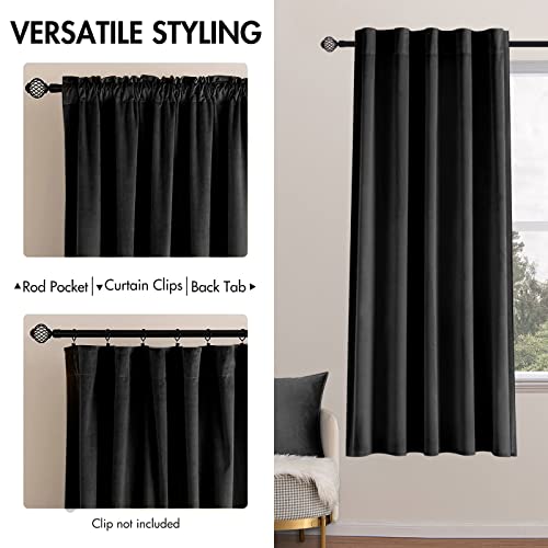 Image of MIULEE Black Velvet Curtains 52x63 inches 2 Panels Luxury Blackout Curtains | Thermal Insulated, Super Soft Window Drapes for Bedroom Living Room, Rod Pocket & Back Tab, Halloween Decor