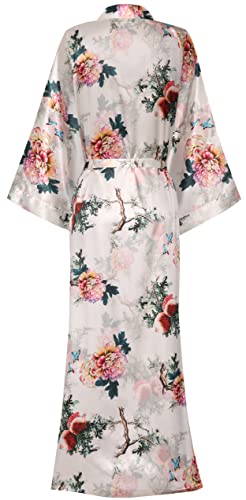 Image of goodmansam Women's Long Floral Satin Kimono Robes Bridal Dressing Gown Wedding Bridesmaid Nightgown