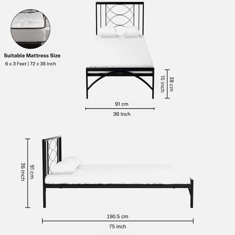 Image of Grace Extra Single Size Bed Frame Without Mattress (Aiden) - Durable and Sturdy Design, Ideal for Bedrooms, Guest Rooms, Small Spaces - Easy Assembly, Modern Style