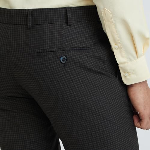 Image of Park Avenue Men Regular Fit Checks Pattern Poly Viscose Blend Flat Front Formal Trouser