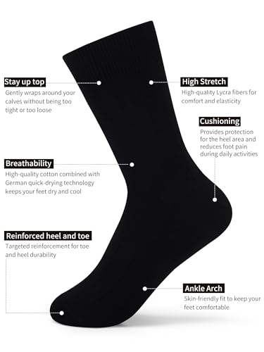Mens Dress Socks Soild Ribbed Crew Socks Combed Cotton Anti Odor Size 8-132