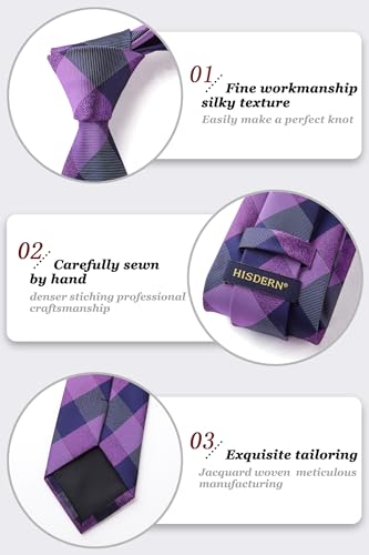 Image of HISDERN Ties for Men Formal Business Plaid Checked Mens Ties and Pocket Square Set Classic Wedding Necktie Handkerchief