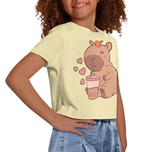 Image of Girls Fashion Crewneck Tee Shirts Casual Short Sleeve Crop Top Summer Outfits 5-14 Years Old