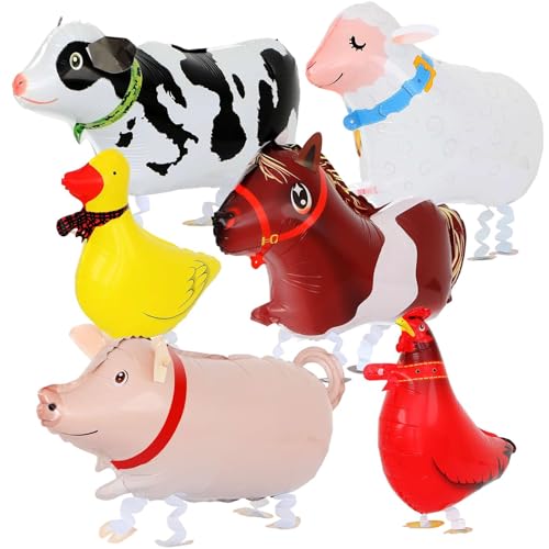 Lovoir WALKING 5 6 Pcs Fun Walking Animals Balloons, Cute Farm Animal Balloons Aluminum Foil Party Balloons cover