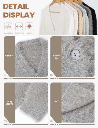Image of Arssm Womens Fuzzy Cardigan Sweater V Neck Sweaters Fluffy Top