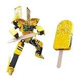 Ice Cream Transforming Toy - 2 in 1 Popsicle to Robot Action Figur, 4 Mythical Beast Styles with Movable Joints & Sword for Play and Collection (Yellow)