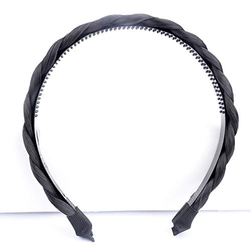 BOBIYA Plait Hair Headband Synthetic Hair Plaited Headband Braid Braided With Teeth Hair Band Accessories for Women Girl (Natural Black) - Image 3