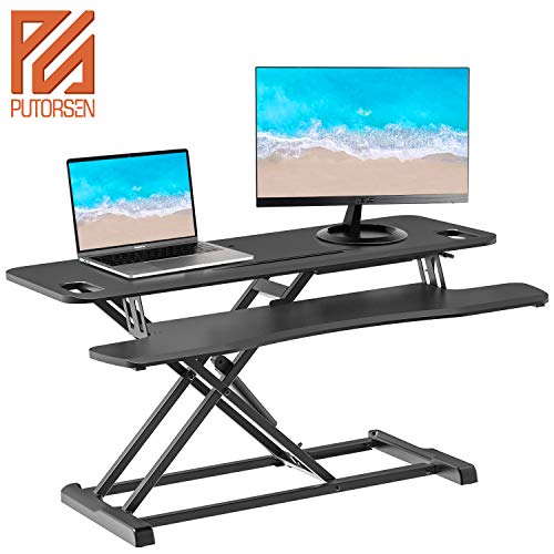 PUTORSEN® 37' Convertidor de Escritorio de pie, ergonómico Altura Ajustable Sentarse Stand Up Escritorio convertidor, estación de Trabajo para Usar de pie o Sentado, Bandeja Desmontable Teclado