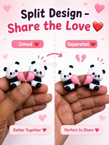 Image of Parshya Cute Paanda Eraser Set (2 Pcs) with Gift Box | Kawaii Split Heart Design | Non-Toxic Soft Rubber Erasers for Kids School Supplies Return Gifts Stationery Items for Girls Boys