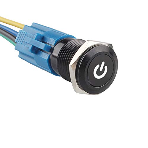 ESUPPORT 16mm 12V 3A Car White LED Light Power Metal Push Button Toggle Switch Socket Plug Latching Black Shell