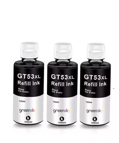 Image of Compatible Inkjet Refill Ink for HP Ink Tank GT53xl Black Ink Bottle Series Replacement Ink for HP 310,315,319,410,415,419,450,510,550,610,GT5810 GT5820,GT5811 Printer (Black 135ml 3pc)