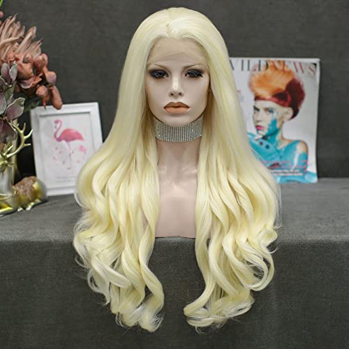 IMSTYLE 613 Blonde Wave Lace Front Wig Heat Resistant Synthetic Light Blonde Hair Wig for Cosplay Party Halloween 26 inch