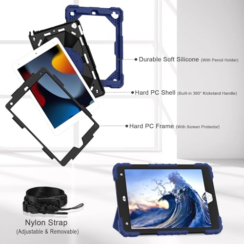 Image of Auizotl Case for iPad 9th /8th /7th Generation 10.2 Inch iPad Case 9th Gen | Screen Protector /360 Rotate Stand /Pen Holder,Full-Body Drop Protection Case iPad 9th /8th /7th Generation Cases,Navy Black