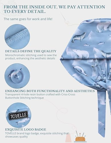 Image of Scrub Caps for Men and Women with Buttons, Classic Surgical Caps | Double-Sided Printed, Adjustable,Long Hours, Sweatbands, Fabric Help Reduce Static Buildup