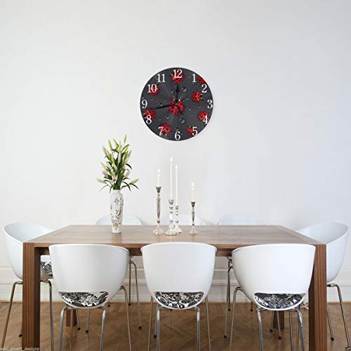 Kiuloam Cute Ladybug With Raindrop Round Wall Clock Silent Non Ticking Battery Operated Easy To Read For Student Office School Home Decorative Clock Art #TOP2