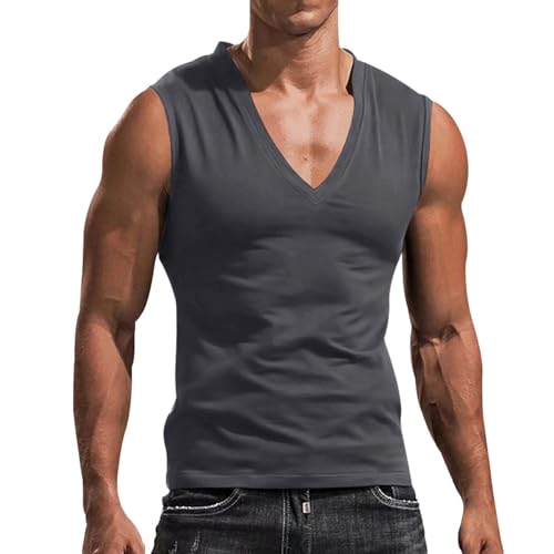 Generisch Moda para hombre Primavera e informal sin mangas con estampado de suéter camisa inferior con cuello en v suéter para hombre Tela delgada, gris oscuro, XXL