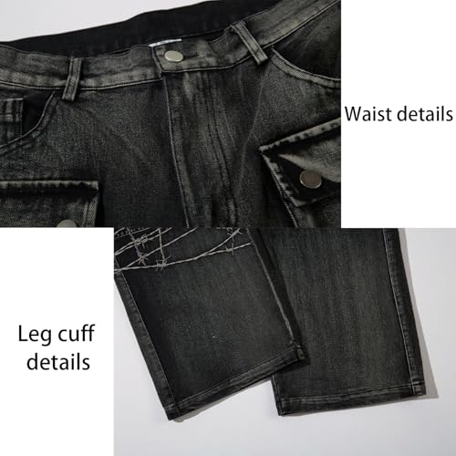 Men's Multi Pocket Embroidered Cargo Wide Leg Trousers Casual Hip Hop Stitching Streetwear Trousers3