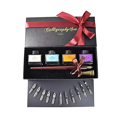 HBGQQ Quill Setï¼ŒAntique Calligraphy Quill Setï¼ŒQuill Set Gift,English Calligraphy Quill Set.Stamps And With Wax, Quill Set (red)