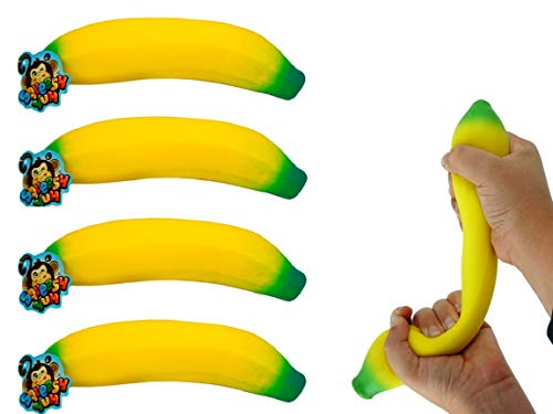 JA-RU Stretchy Banana Toy (4 Pack) – Sand-Filled Squishy Banana 3340-4p